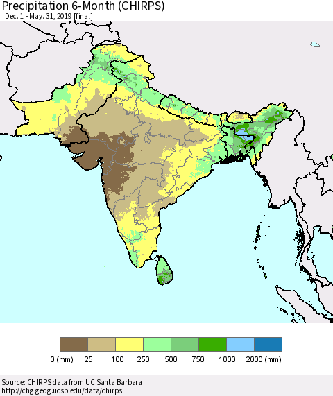 Southern Asia Precipitation 6-Month (CHIRPS) Thematic Map For 12/1/2018 - 5/31/2019