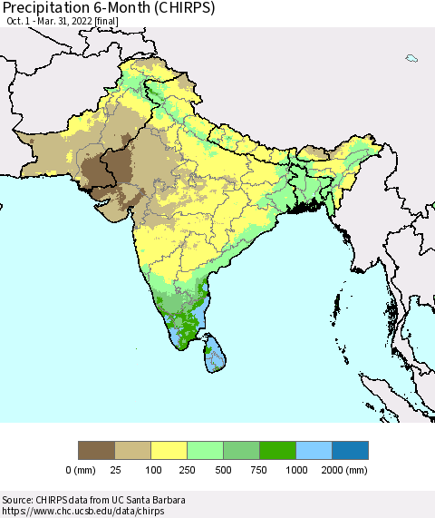 Southern Asia Precipitation 6-Month (CHIRPS) Thematic Map For 10/1/2021 - 3/31/2022