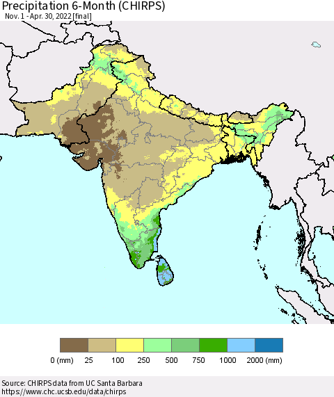 Southern Asia Precipitation 6-Month (CHIRPS) Thematic Map For 11/1/2021 - 4/30/2022