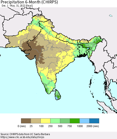 Southern Asia Precipitation 6-Month (CHIRPS) Thematic Map For 12/1/2021 - 5/31/2022