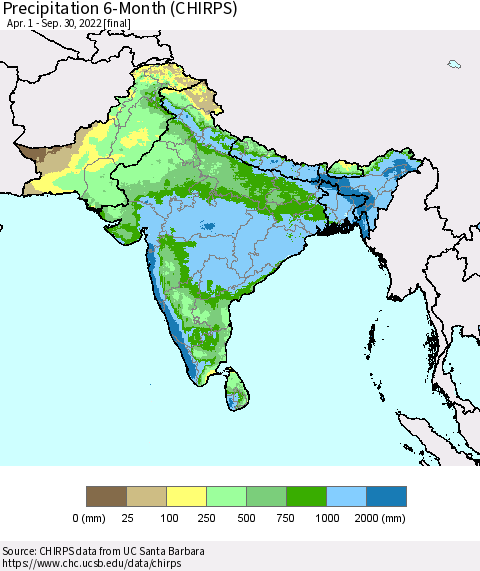 Southern Asia Precipitation 6-Month (CHIRPS) Thematic Map For 4/1/2022 - 9/30/2022