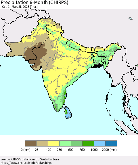 Southern Asia Precipitation 6-Month (CHIRPS) Thematic Map For 10/1/2022 - 3/31/2023