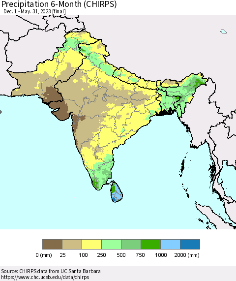 Southern Asia Precipitation 6-Month (CHIRPS) Thematic Map For 12/1/2022 - 5/31/2023