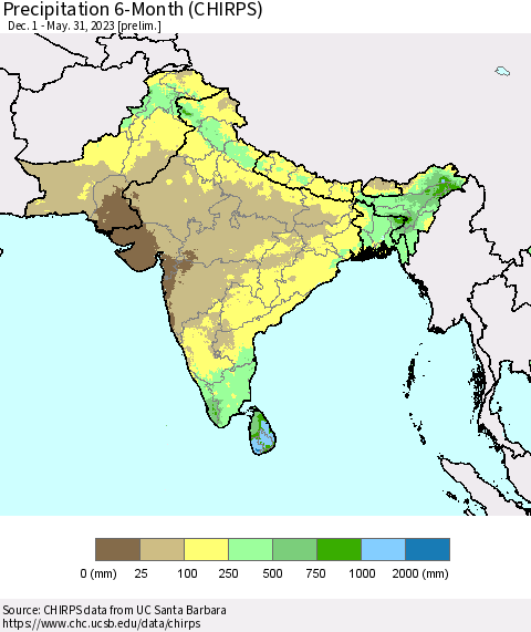 Southern Asia Precipitation 6-Month (CHIRPS) Thematic Map For 12/1/2022 - 5/31/2023
