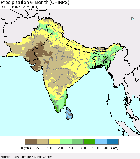 Southern Asia Precipitation 6-Month (CHIRPS) Thematic Map For 10/1/2023 - 3/31/2024