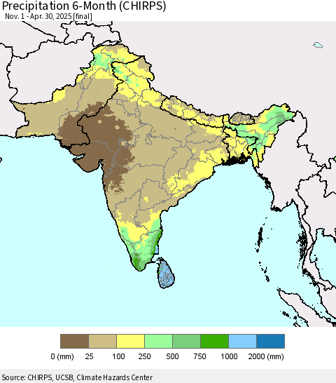 Southern Asia Precipitation 6-Month (CHIRPS) Thematic Map For 11/1/2024 - 4/30/2025