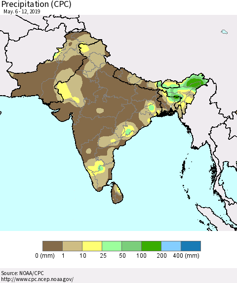 Southern Asia Precipitation (CPC) Thematic Map For 5/6/2019 - 5/12/2019