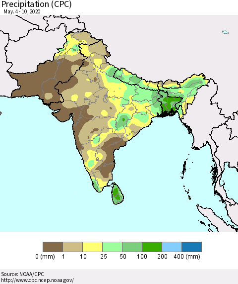 Southern Asia Precipitation (CPC) Thematic Map For 5/4/2020 - 5/10/2020
