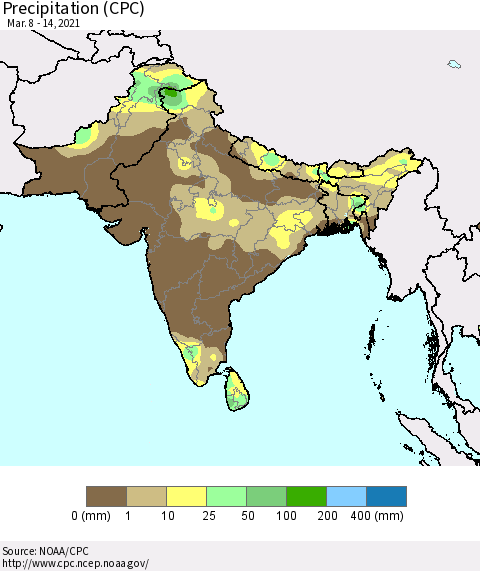 Southern Asia Precipitation (CPC) Thematic Map For 3/8/2021 - 3/14/2021