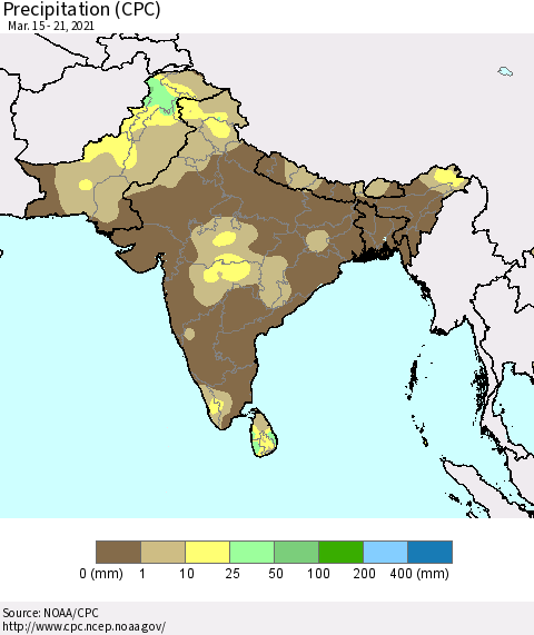 Southern Asia Precipitation (CPC) Thematic Map For 3/15/2021 - 3/21/2021
