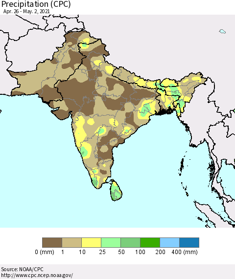 Southern Asia Precipitation (CPC) Thematic Map For 4/26/2021 - 5/2/2021