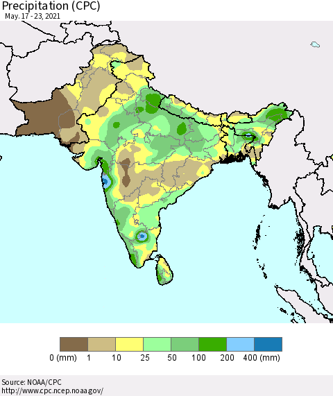 Southern Asia Precipitation (CPC) Thematic Map For 5/17/2021 - 5/23/2021