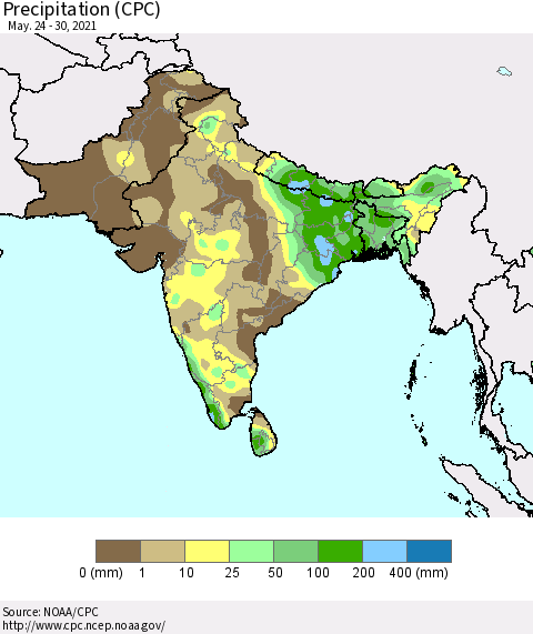 Southern Asia Precipitation (CPC) Thematic Map For 5/24/2021 - 5/30/2021