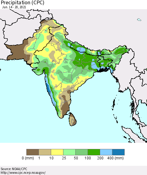 Southern Asia Precipitation (CPC) Thematic Map For 6/14/2021 - 6/20/2021
