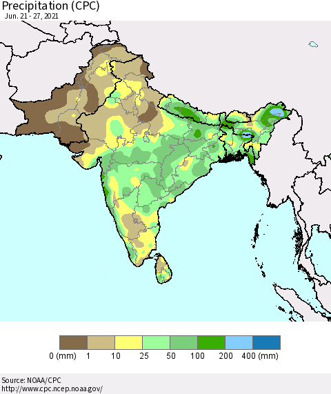 Southern Asia Precipitation (CPC) Thematic Map For 6/21/2021 - 6/27/2021