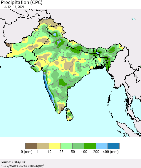 Southern Asia Precipitation (CPC) Thematic Map For 7/12/2021 - 7/18/2021