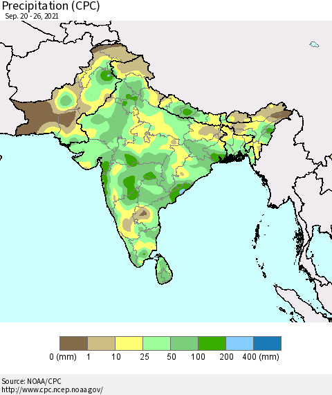 Southern Asia Precipitation (CPC) Thematic Map For 9/20/2021 - 9/26/2021