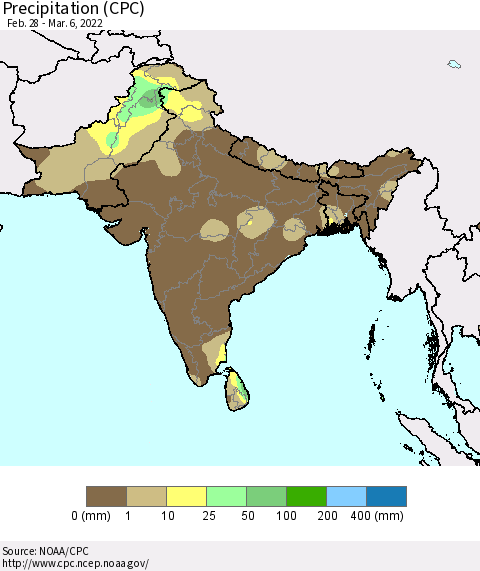 Southern Asia Precipitation (CPC) Thematic Map For 2/28/2022 - 3/6/2022