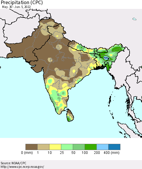 Southern Asia Precipitation (CPC) Thematic Map For 5/30/2022 - 6/5/2022