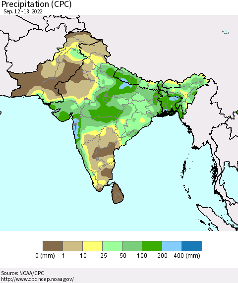 Southern Asia Precipitation (CPC) Thematic Map For 9/12/2022 - 9/18/2022