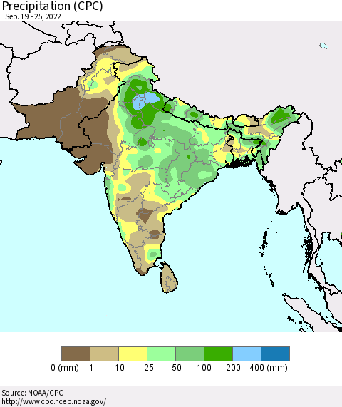 Southern Asia Precipitation (CPC) Thematic Map For 9/19/2022 - 9/25/2022