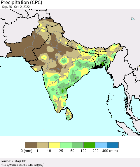 Southern Asia Precipitation (CPC) Thematic Map For 9/26/2022 - 10/2/2022