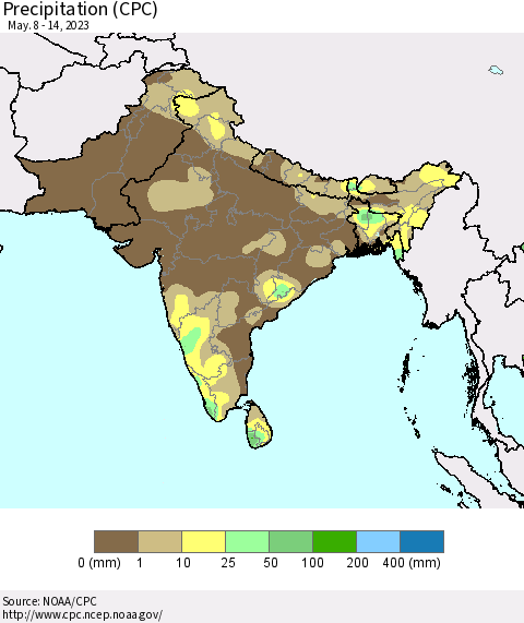 Southern Asia Precipitation (CPC) Thematic Map For 5/8/2023 - 5/14/2023