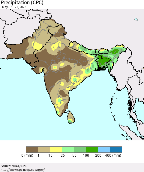 Southern Asia Precipitation (CPC) Thematic Map For 5/15/2023 - 5/21/2023