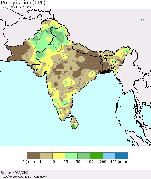 Southern Asia Precipitation (CPC) Thematic Map For 5/29/2023 - 6/4/2023