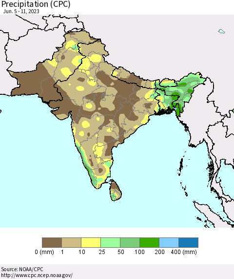 Southern Asia Precipitation (CPC) Thematic Map For 6/5/2023 - 6/11/2023