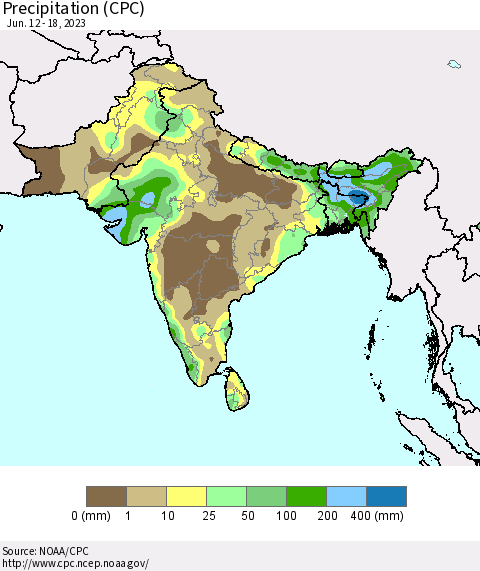 Southern Asia Precipitation (CPC) Thematic Map For 6/12/2023 - 6/18/2023