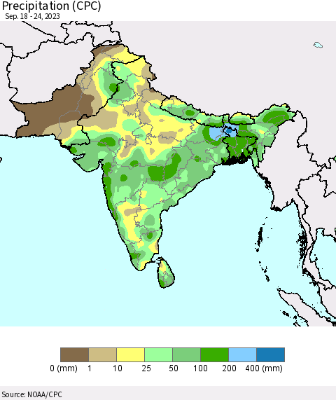 Southern Asia Precipitation (CPC) Thematic Map For 9/18/2023 - 9/24/2023