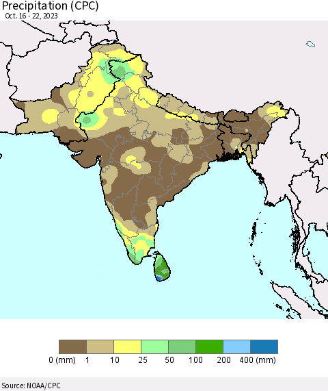 Southern Asia Precipitation (CPC) Thematic Map For 10/16/2023 - 10/22/2023
