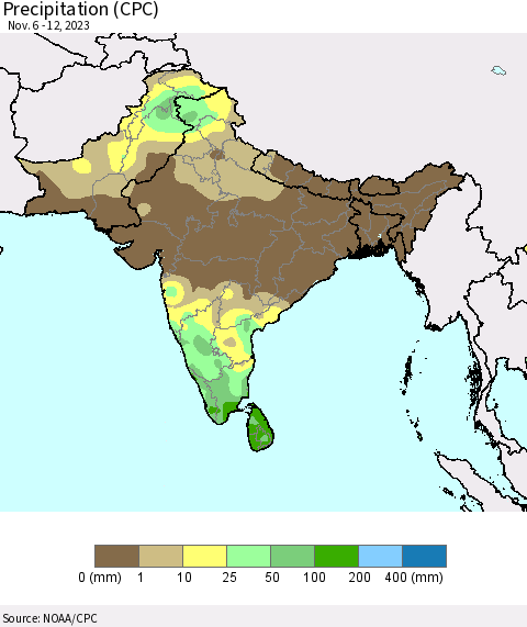 Southern Asia Precipitation (CPC) Thematic Map For 11/6/2023 - 11/12/2023