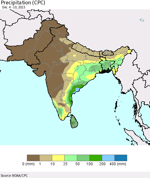 Southern Asia Precipitation (CPC) Thematic Map For 12/4/2023 - 12/10/2023