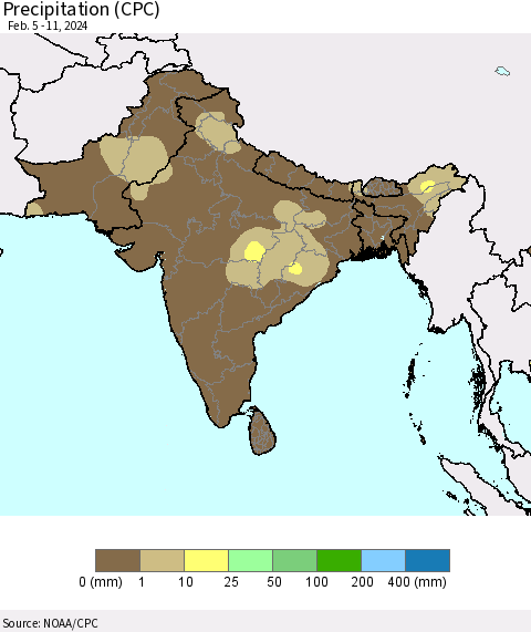 Southern Asia Precipitation (CPC) Thematic Map For 2/5/2024 - 2/11/2024