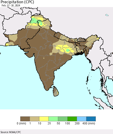 Southern Asia Precipitation (CPC) Thematic Map For 2/12/2024 - 2/18/2024