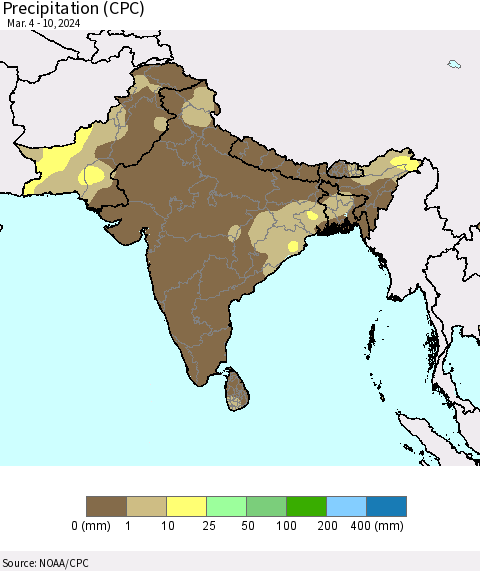 Southern Asia Precipitation (CPC) Thematic Map For 3/4/2024 - 3/10/2024