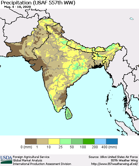 Southern Asia Precipitation (USAF 557th WW) Thematic Map For 5/4/2020 - 5/10/2020