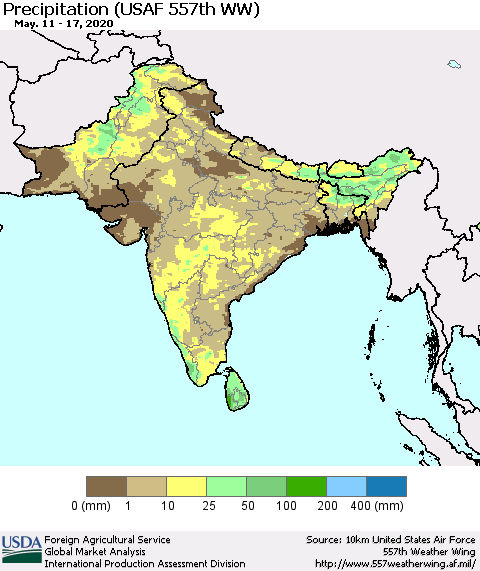Southern Asia Precipitation (USAF 557th WW) Thematic Map For 5/11/2020 - 5/17/2020