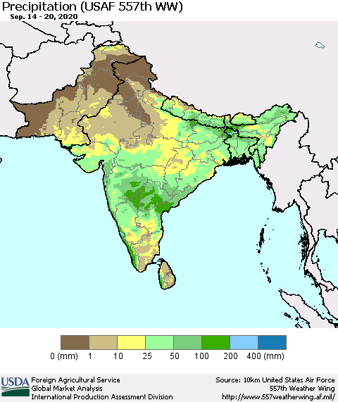Southern Asia Precipitation (USAF 557th WW) Thematic Map For 9/14/2020 - 9/20/2020