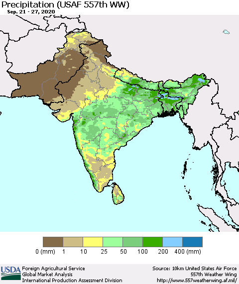 Southern Asia Precipitation (USAF 557th WW) Thematic Map For 9/21/2020 - 9/27/2020