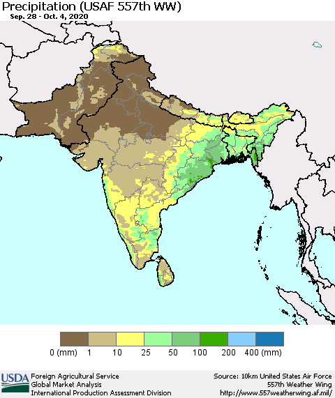 Southern Asia Precipitation (USAF 557th WW) Thematic Map For 9/28/2020 - 10/4/2020