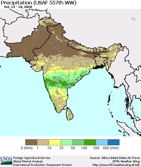 Southern Asia Precipitation (USAF 557th WW) Thematic Map For 10/12/2020 - 10/18/2020