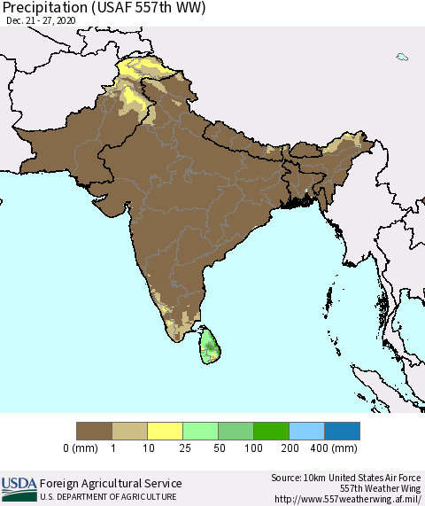 Southern Asia Precipitation (USAF 557th WW) Thematic Map For 12/21/2020 - 12/27/2020