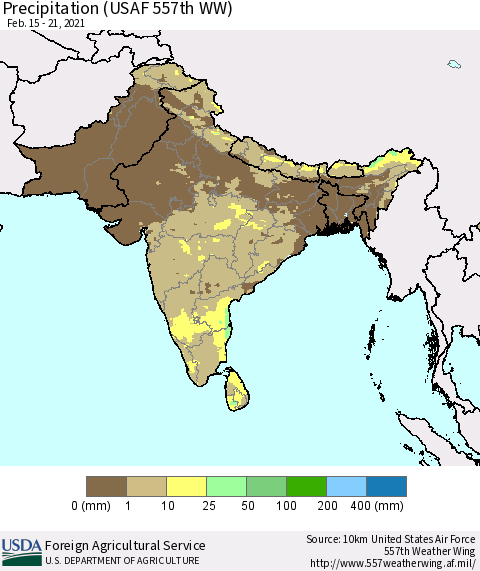 Southern Asia Precipitation (USAF 557th WW) Thematic Map For 2/15/2021 - 2/21/2021
