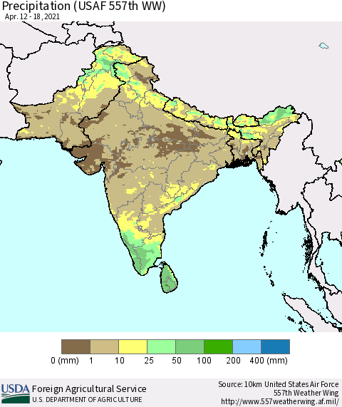Southern Asia Precipitation (USAF 557th WW) Thematic Map For 4/12/2021 - 4/18/2021
