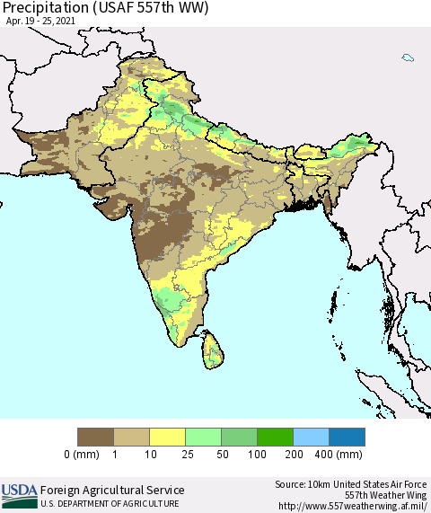 Southern Asia Precipitation (USAF 557th WW) Thematic Map For 4/19/2021 - 4/25/2021
