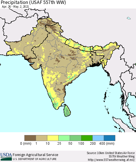 Southern Asia Precipitation (USAF 557th WW) Thematic Map For 4/26/2021 - 5/2/2021
