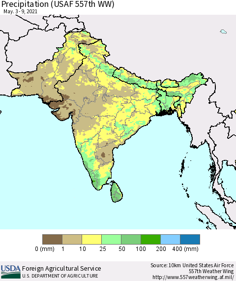 Southern Asia Precipitation (USAF 557th WW) Thematic Map For 5/3/2021 - 5/9/2021